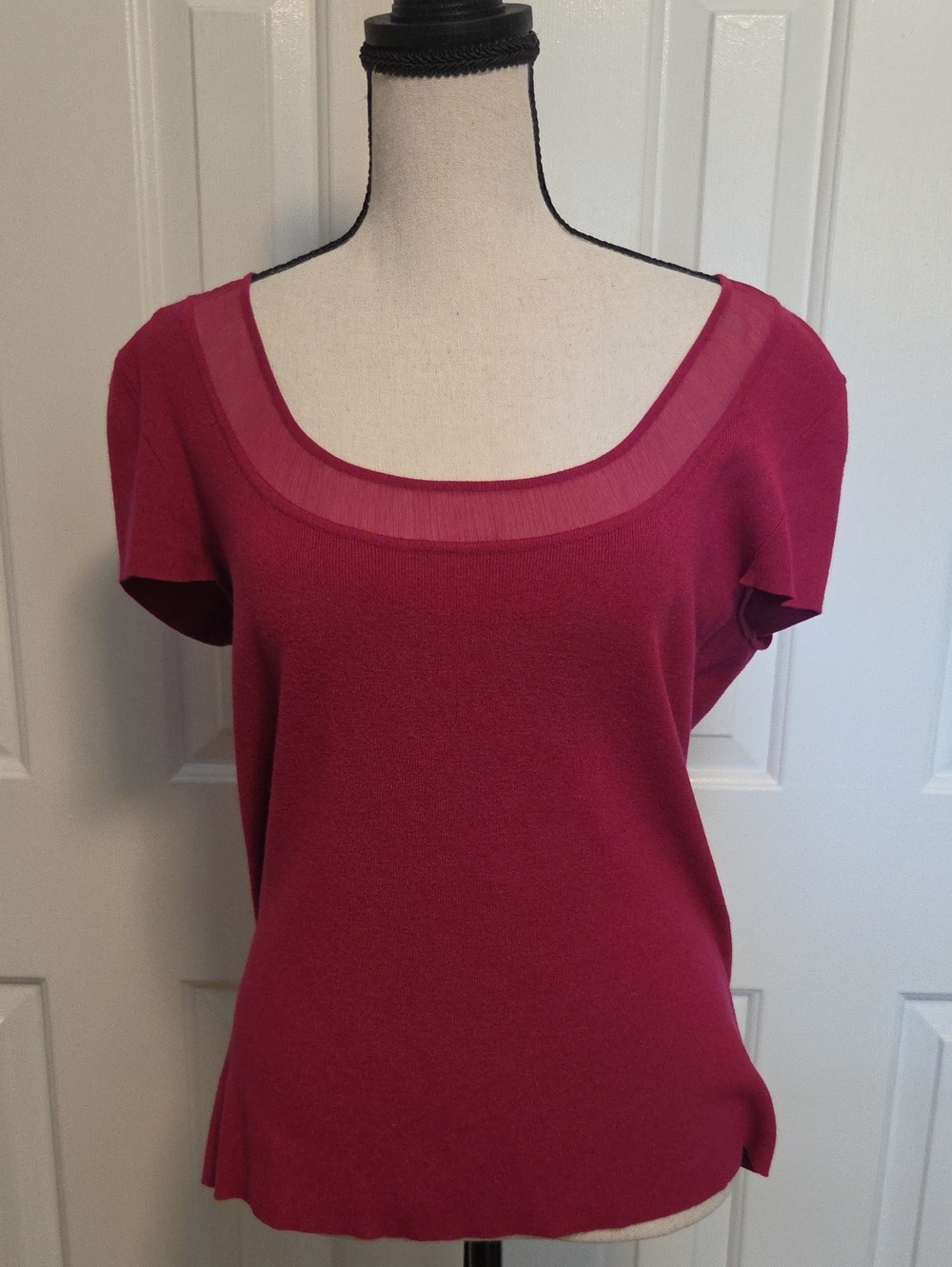Dana Buchman Pink Scoop Neck Short Sleeve Knit Top L